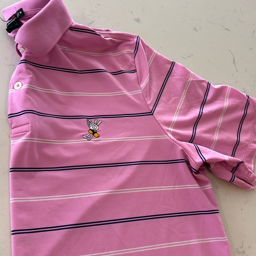 RLX Ralph Lauren Striped Golf Shirt with Winged Foot Golf Club, Sz M